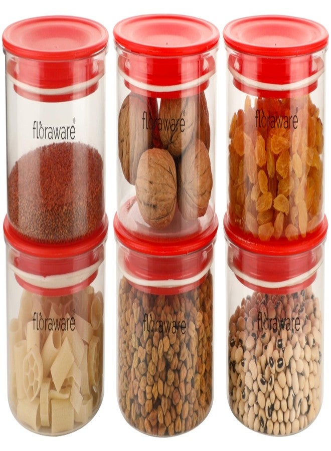 Floraware Plastic Storage Jar and Container Set I Air Tight & BPA Free Containers for Kitchen Storage Set I Grocery Kitchen Container Set I Multipurpose Jar, 600 Ml Each, Set 6, Red - Image 1